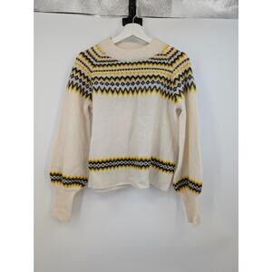 Just Female Svan Knit Sweater Antique White Yellow Women's XS Wool Alpaca Aztec